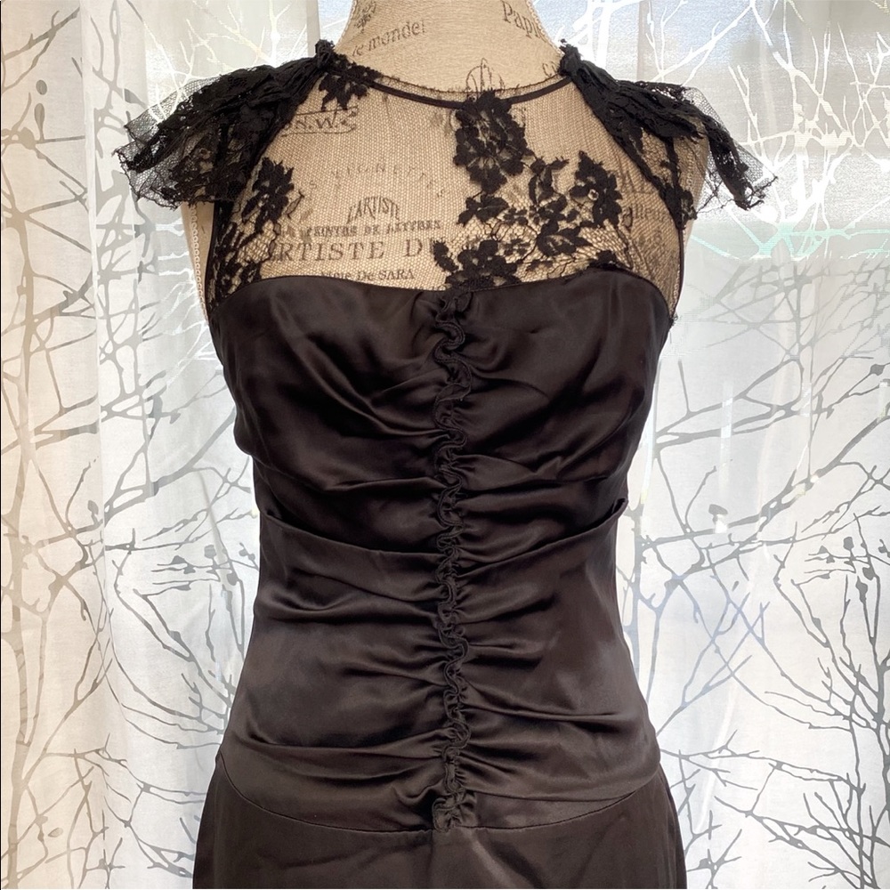 Burberry Prorsum black silk sheer lace scrunched gathered sleeveless midi dress - Picture 6 of 14